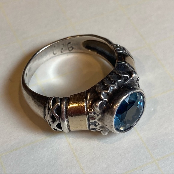 Jewelry - Vintage Artisan Aquamarine Sterling Ring with Gold bands